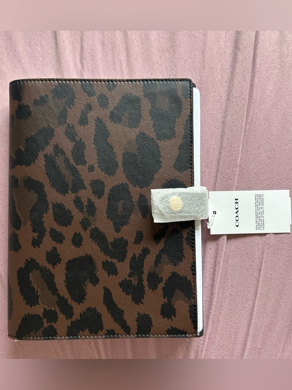 Coach Brown Leopard Print Leather notebook